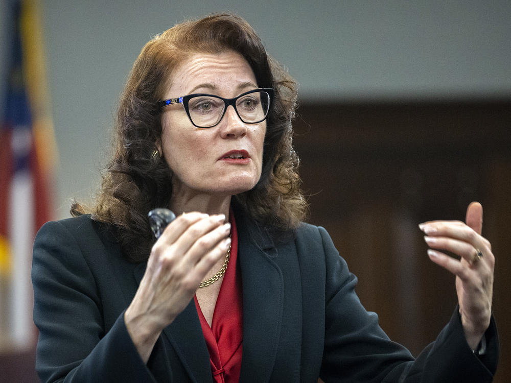 Prosecutor Linda Dunikoski presents a closing argument to the jury during the trial of Travis McMichael, Gregory McMichael and William 
