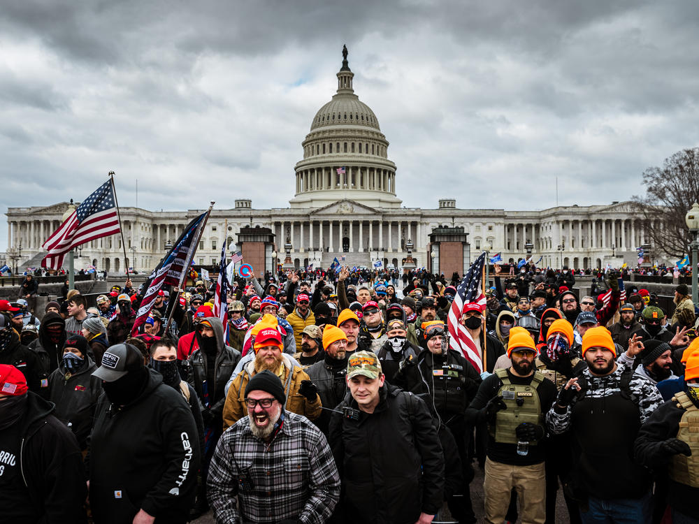 Pro-Trump protesters gather in front of the U.S. Capitol on Jan. 6 in Washington, D.C. The mob stormed the Capitol, breaking windows and clashing with police officers.