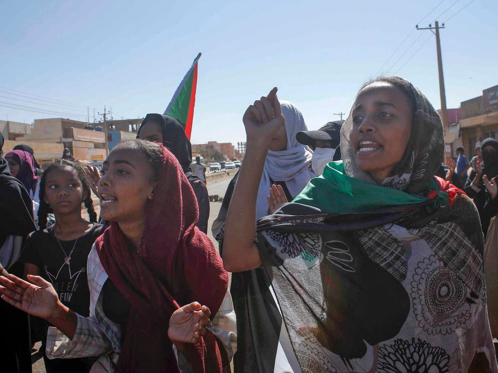 Sudanese women chant during a demonstration calling for a return to civilian rule in the capital Khartoum on Sunday.