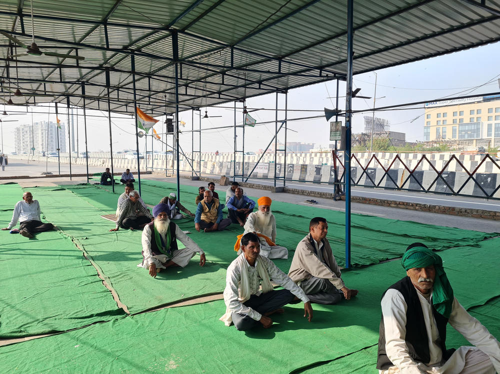Sparse crowds earlier this week at an assembly of farmer protesters in Ghazipur, eastern Delhi. Friday marks the first anniversary of the farmer protests.