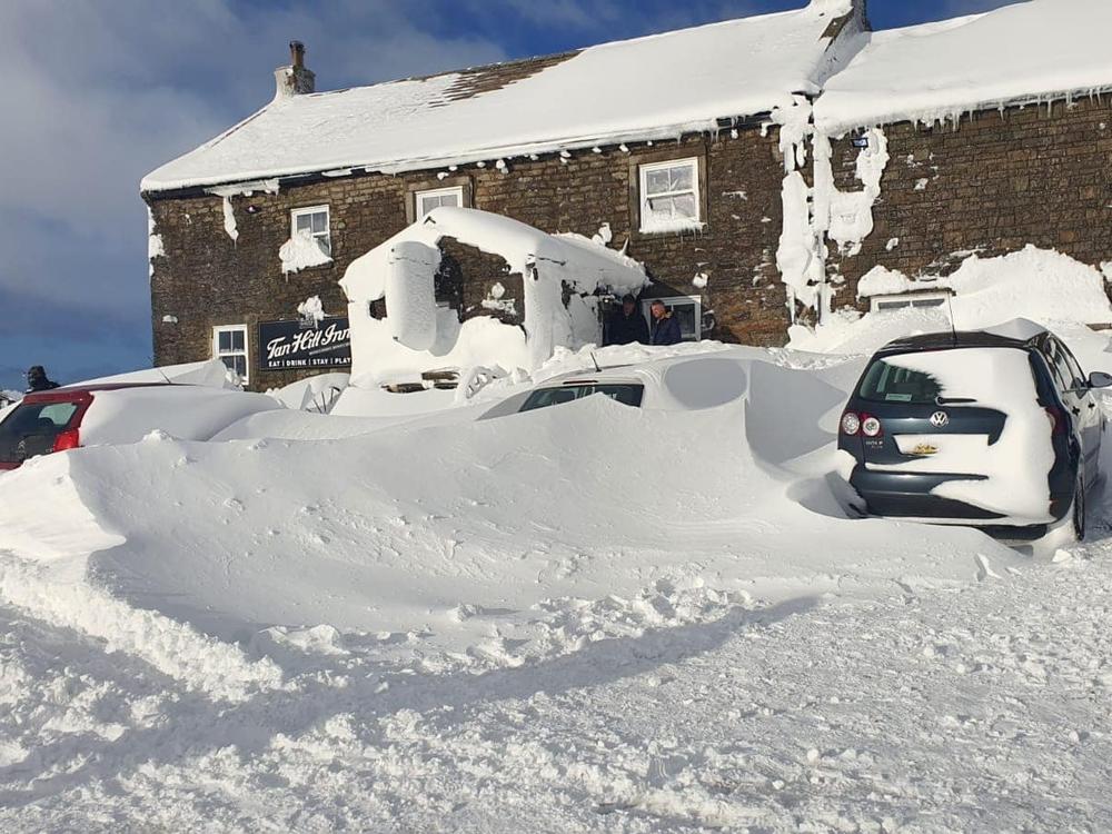 The Tan Hill Inn, in northern England, on Saturday. Dozens of people, mostly strangers, were stranded here for the weekend by snow and dangerous conditions.