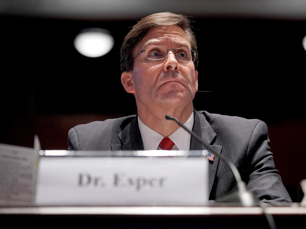 Then-Defense Secretary Mark Esper testifies during a House Armed Services Committee hearing in July 2020 in Washington, D.C.