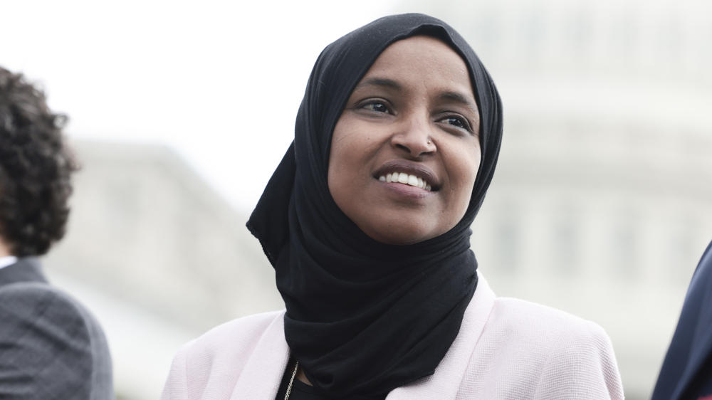 Rep. Ilhan Omar, D-Minn., listens during a news conference on Sept. 22.