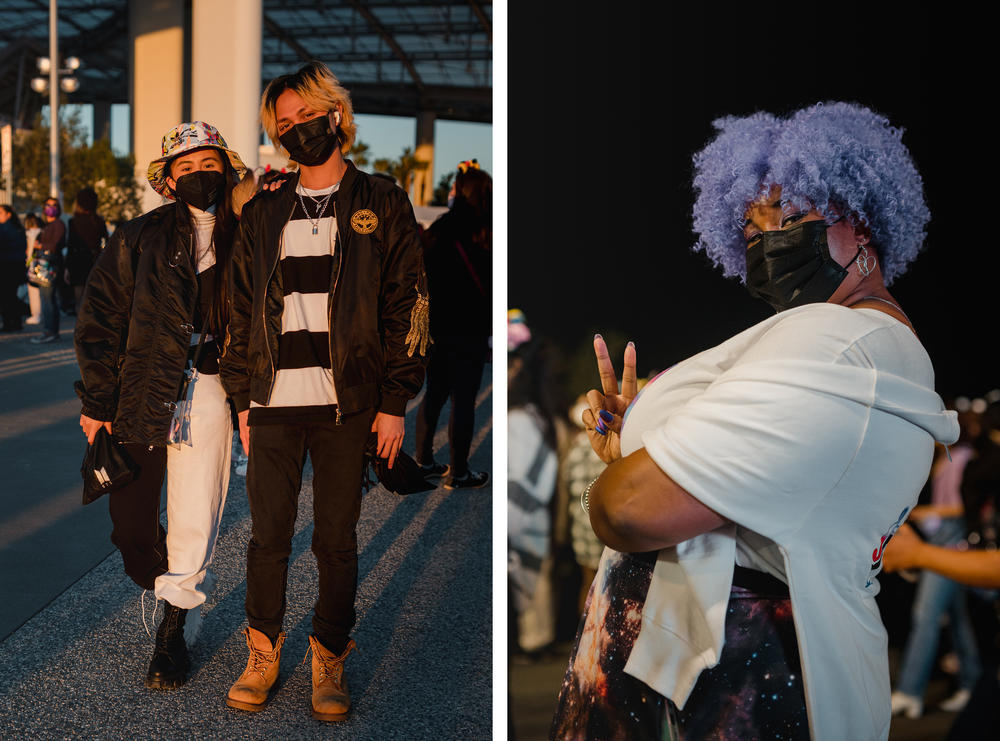 <strong>Left:</strong> Siblings Josephine and Jonathan Gatus wait outside before the concert. <strong>Right:</strong> Talia Mirai traveled from from Houston, Texas, to see BTS perform.