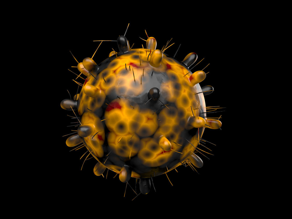 Here's a computer-generated image of the omicron variant of the coronavirus — also known as B.1.1.529. Reported in South Africa on Nov. 24, this variant has a large number of mutations, some of which are concerning.