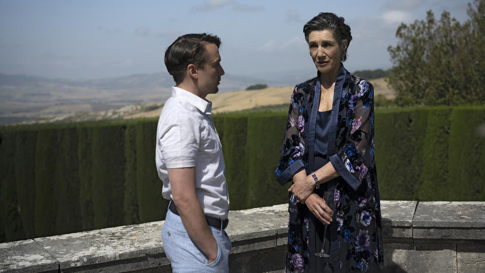 Roman (Kieran Culkin) and his mother (Harriet Walter) are not on the same page regarding her wedding.