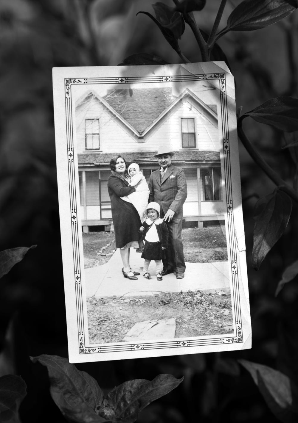 John B. McGillis married Eva Flying Earth (Lakota/Dakota) and they had two daughters, Patricia and Frances. His work for the Bureau of Indian Affairs required his family to relocate often, and pictured is their home provided by the government in Fort Hall, Idaho.