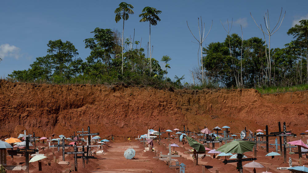 Graves at a new expanded section of a cemetery in Iquitos.  So many people have died of COVID that cemeteries are overflowing.