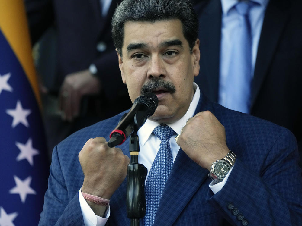 Venezuela President Nicolás Maduro speaks to the press at Miraflores Presidential Palace in in Caracas, Venezuela, on Oct. 15.
