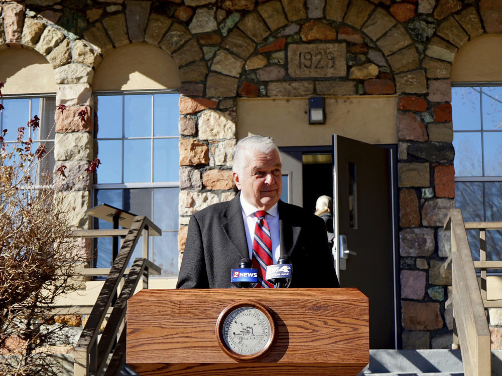 Nevada Gov. Steve Sisolak speaks at the Stewart Indian School on Friday in Carson City.