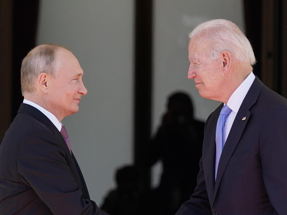 President Biden and Russian President Vladimir Putin arrive to meet in Geneva, Switzerland, on June 16.