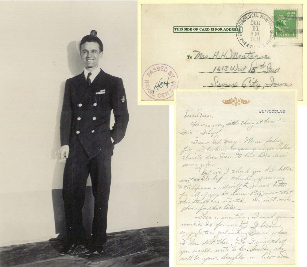 Bud in 1945, and his letter to his mom in December, 1941.