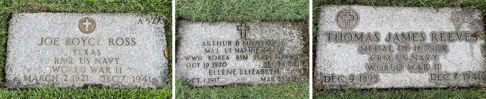 (L-R) Joe Ross' gravestone; Bud and Ellene's gravestone; Thomas Reeves' gravestone.