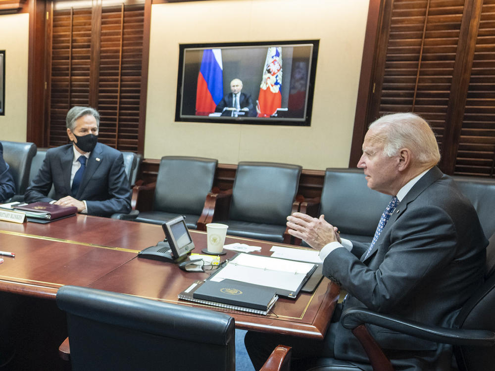 President Biden meets virtually with Russian President Vladimir Putin on Tuesday.