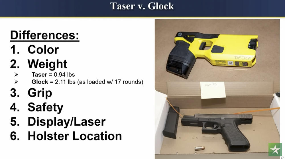 A slide shown by prosecutors during opening statements in the trial of Kim Potter.