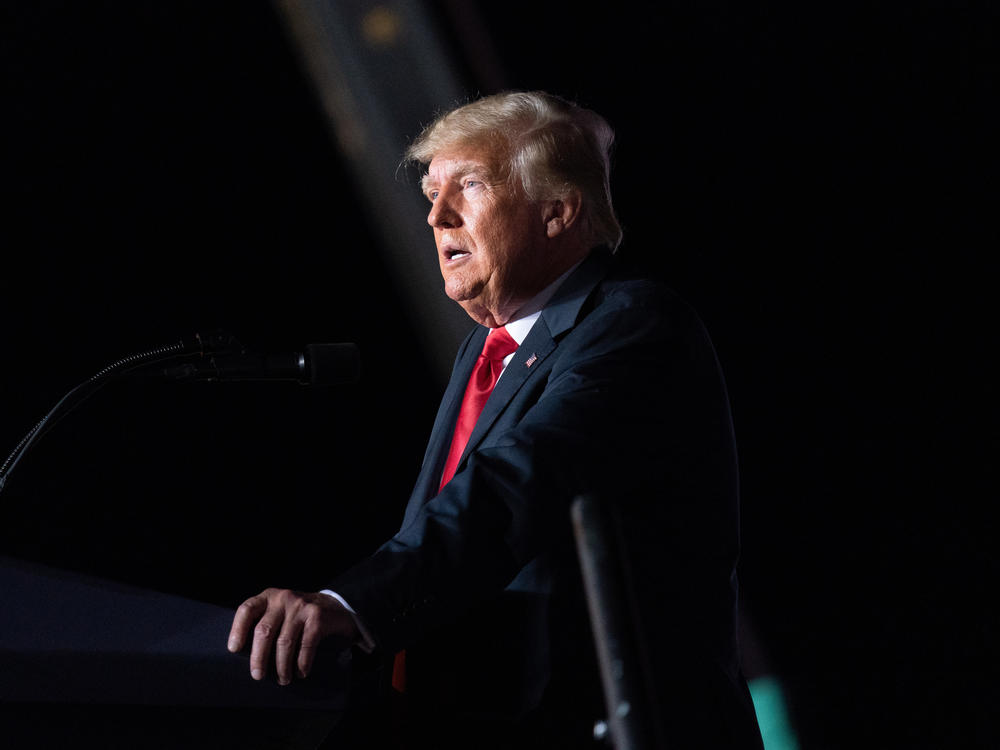 Former President Donald Trump speaks at a rally on Sept. 25 in Perry, Ga.
