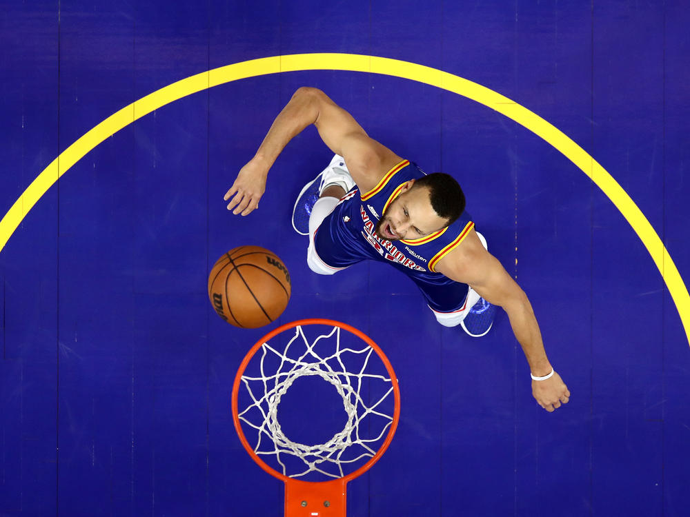 Steph Curry of the Golden State Warriors reacts after the Phoenix Suns missed a basket during a game Dec. 3.