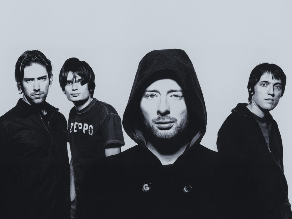 Radiohead circa 2000. Singer Thom Yorke (second from right) says that as much as the albums <em>Kid A</em> and <em>Amnesiac</em> channel the dread that loomed over their moment, they are also full of hope that another world is possible.
