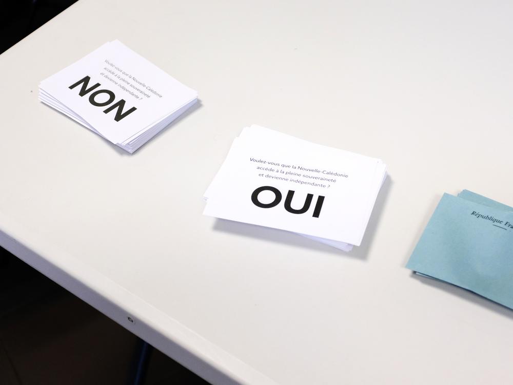 Voting forms at a polling station in Noumea on October 4, 2020.