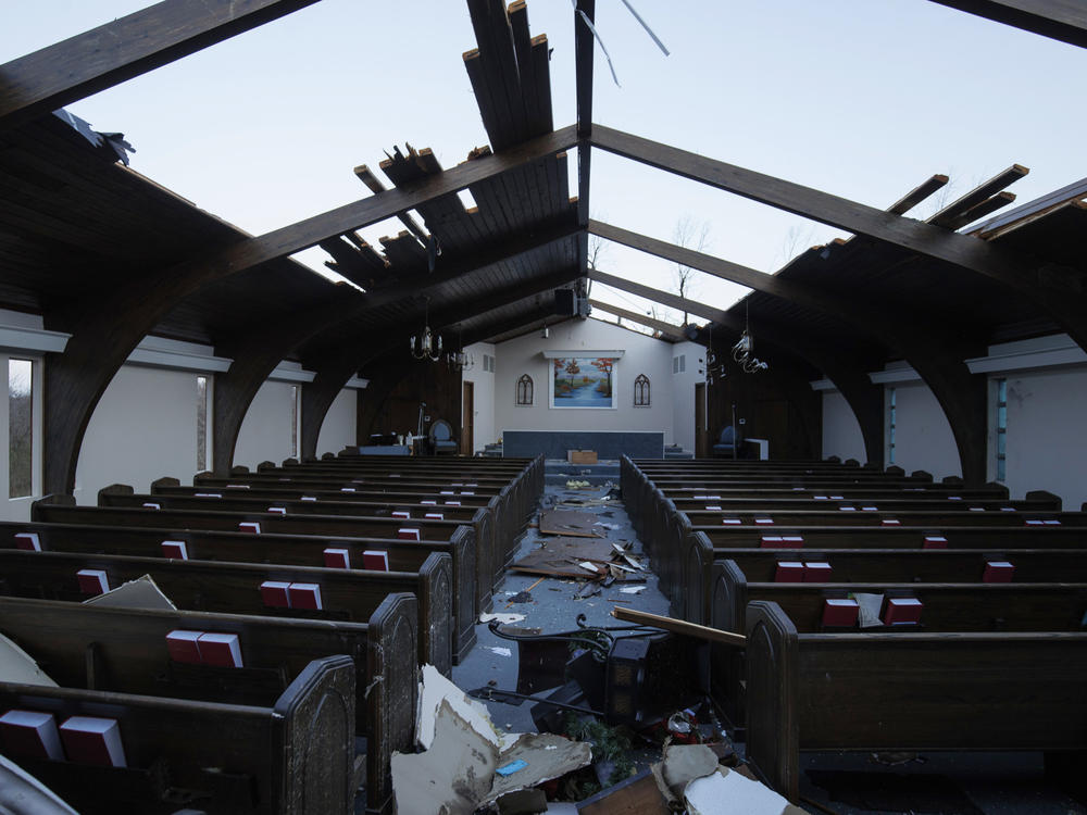 The Emmanuel Baptist Church in Mayfield, Ky., was damaged as multiple tornadoes tore through the region, leaving a large path of destruction.