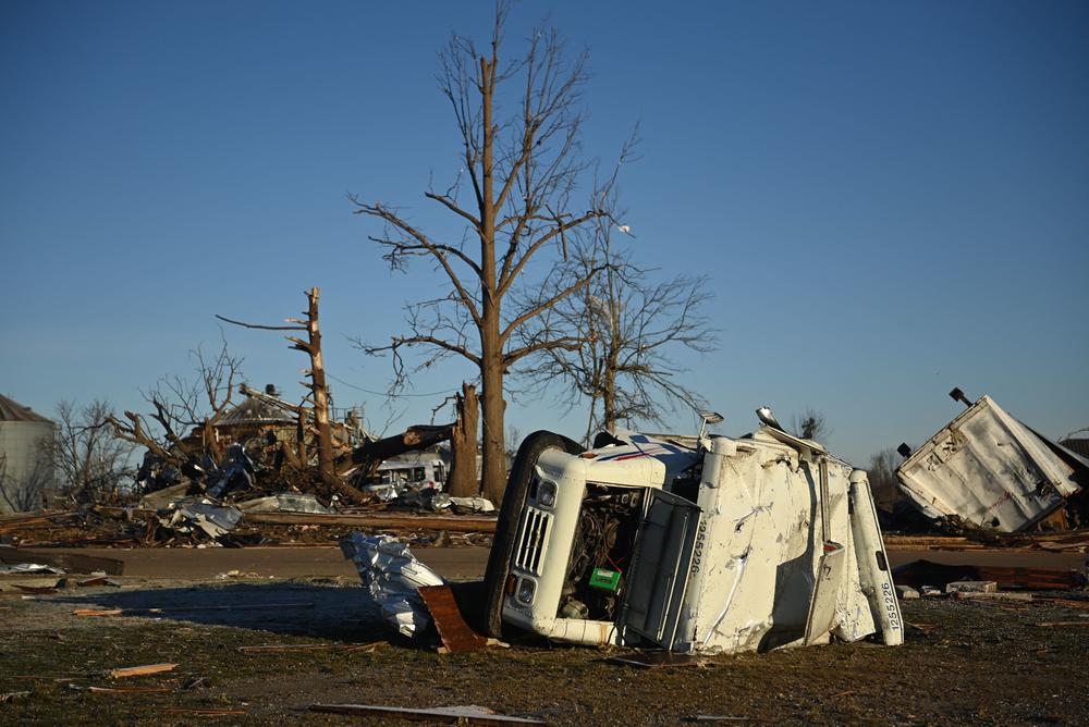 <strong>Sun., Dec. 12: </strong>Tornado damage is seen after extreme weather hit Mayfield, Kentucky.