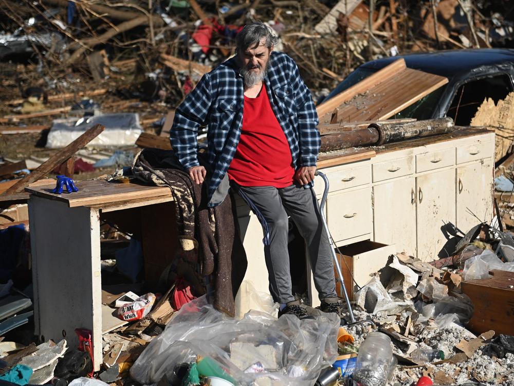 <strong>Sun., Dec. 12:</strong> Bogdan Gaicki surveys tornado damage after extreme weather hit in Mayfield, Kentucky.