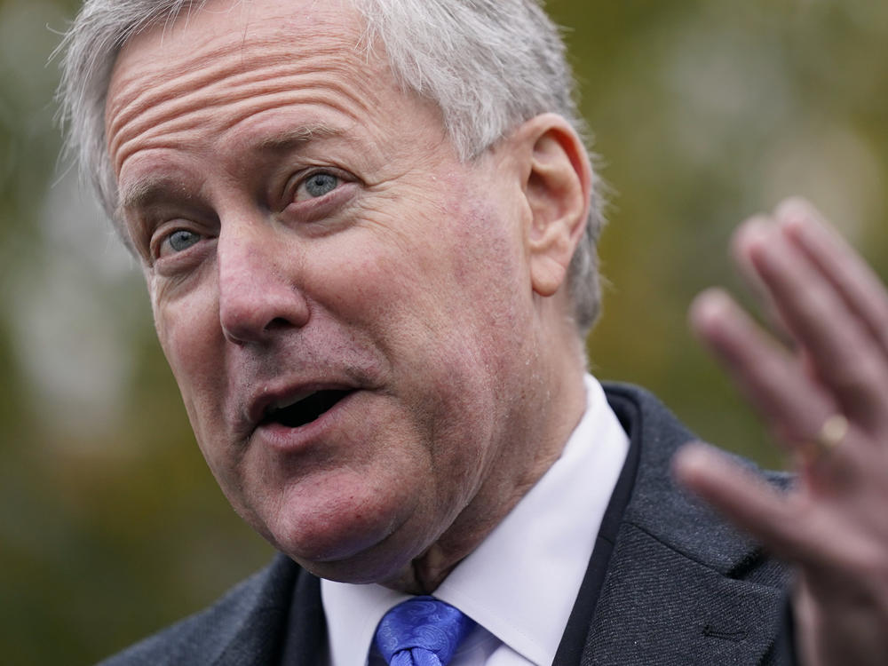 Then-White House Chief of Staff Mark Meadows speaks with reporters outside the White House on Oct. 26, 2020.