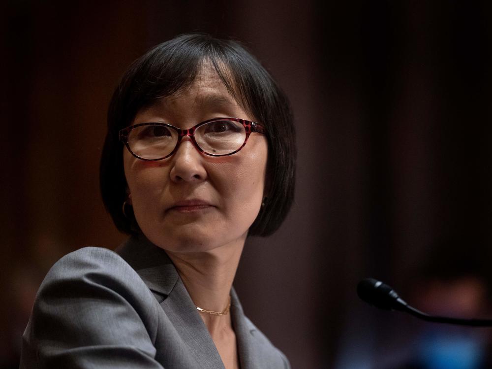 Saule Omarova testifies before the Senate Banking Committee on Nov. 18 during her nomination hearing to head the Office of the Comptroller of the Currency. Days after withdrawing her nomination, Omarova blamed banks for leading the opposition against her in an interview with NPR's Morning Edition.