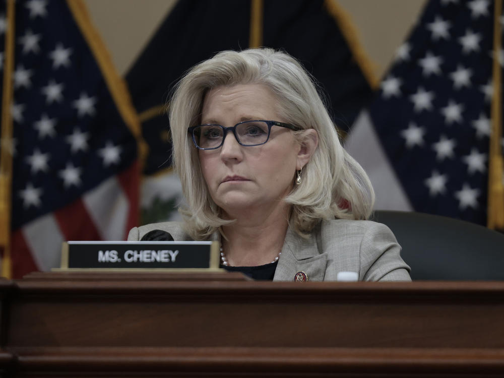 Rep. Liz Cheney, R-Wyo., vice chair of the select committee investigating the Jan. 6 attack on the Capitol, speaks during a meeting on Capitol Hill Monday.