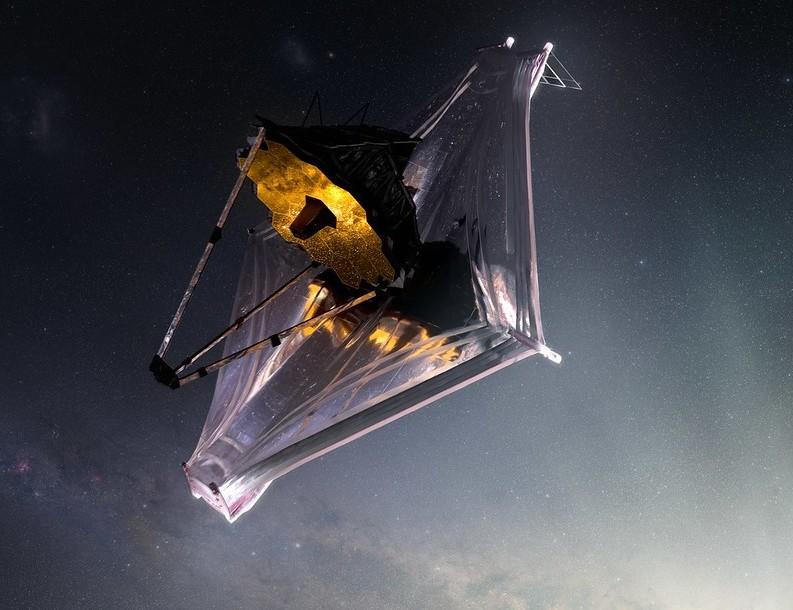 An artist's depiction of the James Webb Space Telescope, which will be able to detect infrared light from faint, extremely distant stars and galaxies.