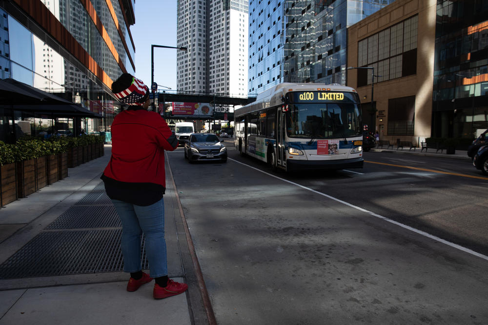 On the Q100 bus, a stark contrast: between the recently gentrified neighborhoods it drives through, and the decrepit Rikers Island, where the route ends. Seen here: Came'e Lee on her way to see her son.