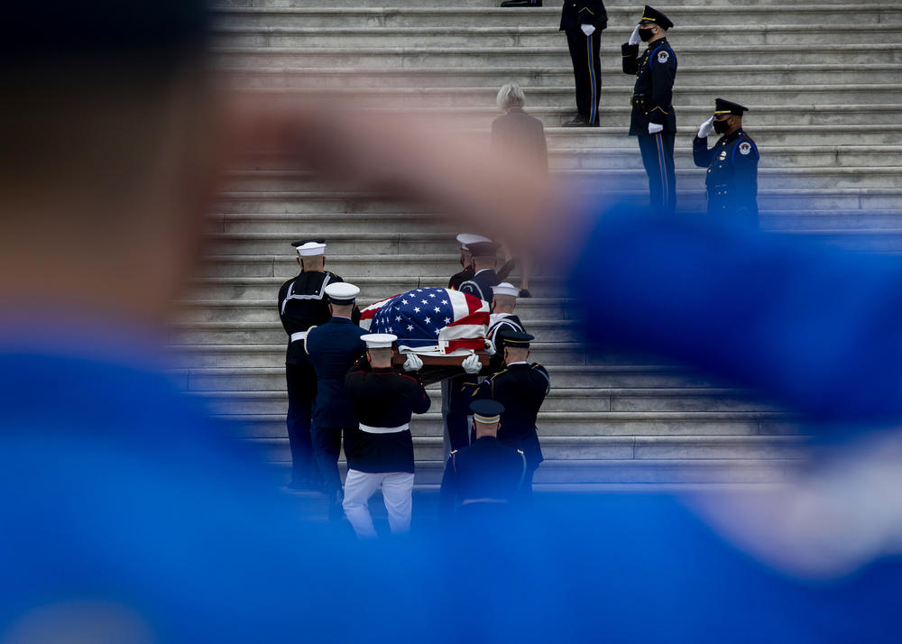 Apr. 14, 2021 - As Capitol Police officers salute, an honor guard carries the casket of Capitol Police Officer William 