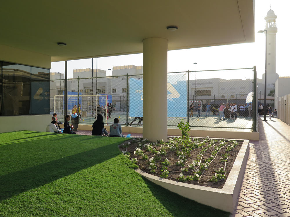 Children play at the Park View Villas compound in Doha. It was built as a residence facility for dignitaries at the 2022 FIFA World Cup, but since August, it has served as a temporary home to thousands of Afghan evacuees.