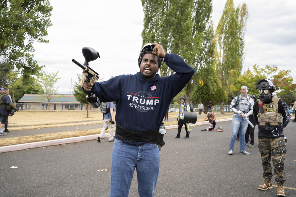 Proud Boys and anti-fascist counterprotesters clash in Portland, Ore., on Aug. 22. <a href=