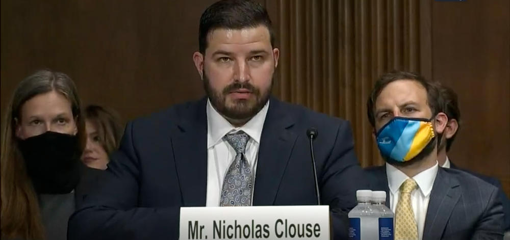 Nick Clouse testifies before the U.S. Senate Judiciary Committee in September during a hearing on reforming conservatorships or legal guardianships.