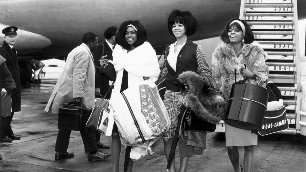 The Supremes, arriving at London's Heathrow Airport in 1965.