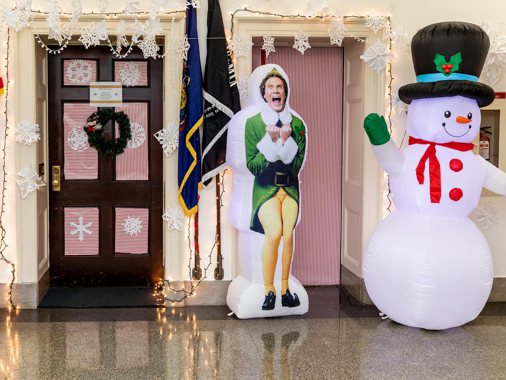 Holiday decorations outside the office of Rep. Conor Lamb, D-Pa. Members of Congress compete with each other for the best displays.