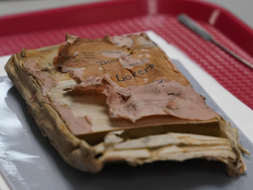 One of the books discovered inside the time capsule on Wednesday is what appears to be an edition of <em>The Huguenot Lovers: A Tale of the Old Dominion</em> by Collinson Pierrepont Edwards Burgwyn.