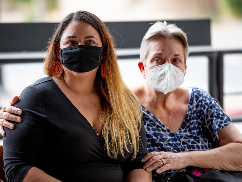 Kristin Urquiza and her mom Brenda Urquiza at an Oct. 24, 2020 campaign event in Phoenix for Democratic Senator Mark Kelly.