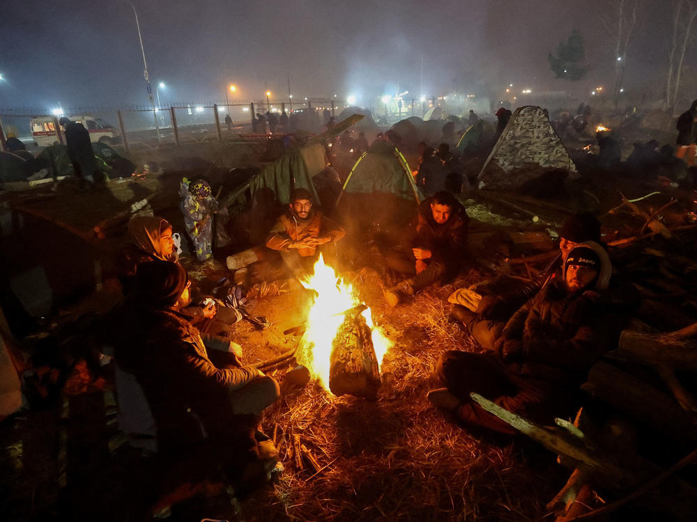 Migrants aiming to cross into Poland camp near the Bruzgi-Kuznica border crossing on the Belarusian-Polish border on Nov. 17.