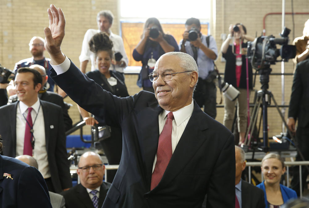 Colin Powell at Benjamin Banneker Academic High School in Washington, D.C., October 2016.