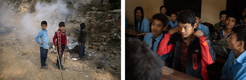 Students at the Sri Bhavani government school in Nepal. Economic pressures cause many families to pull their children out of school.