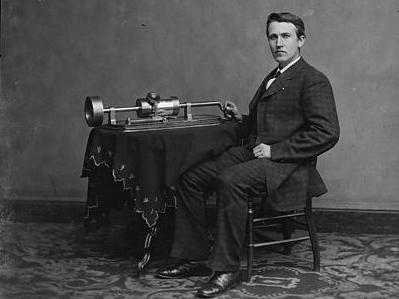 Thomas Edison and his early phonograph.