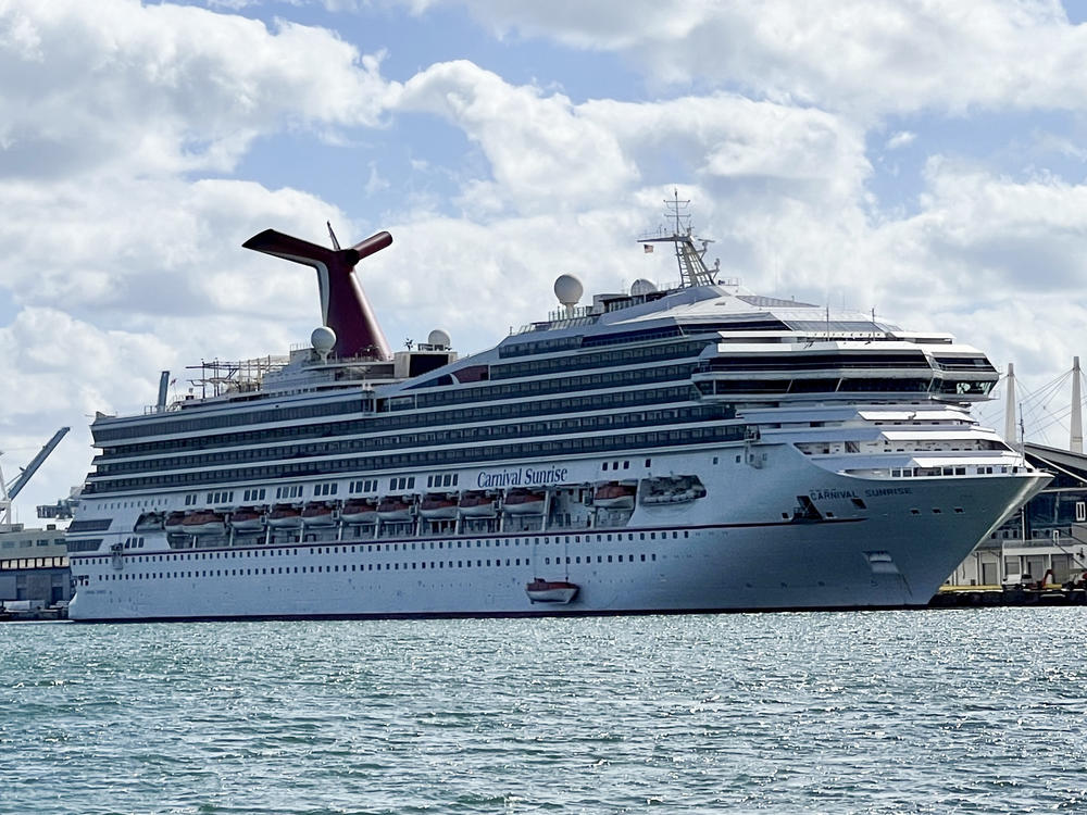 The Carnival Cruise Line's Carnival Sunrise ship is seen in the port of Miami on Dec. 23, 2020, amid the coronavirus pandemic.