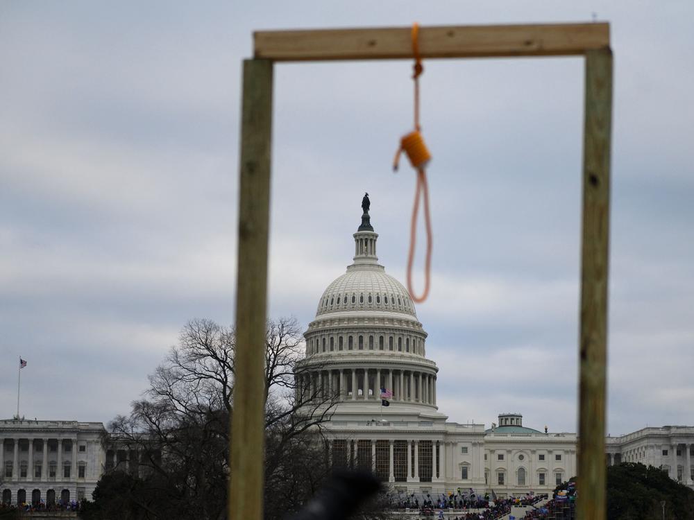 A noose was seen on makeshift gallows as Trump supporters gathered on the west side of the U.S. Capitol.