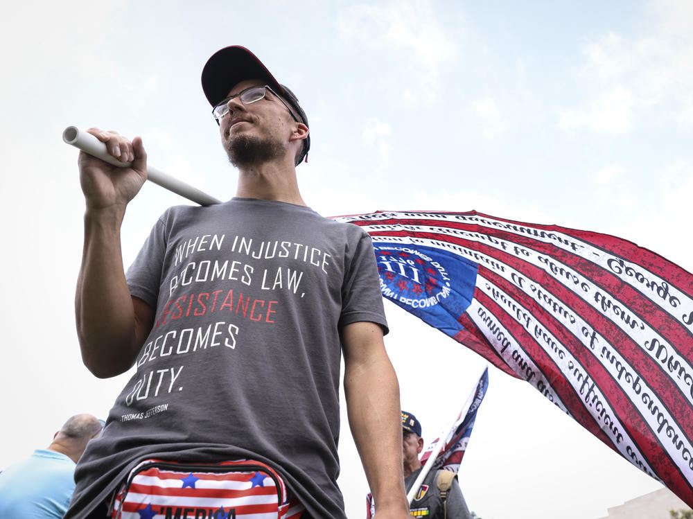 Supporters of those charged in the Jan. 6 attack attend the 'Justice for J6' rally near the U.S. Capitol on September 18.