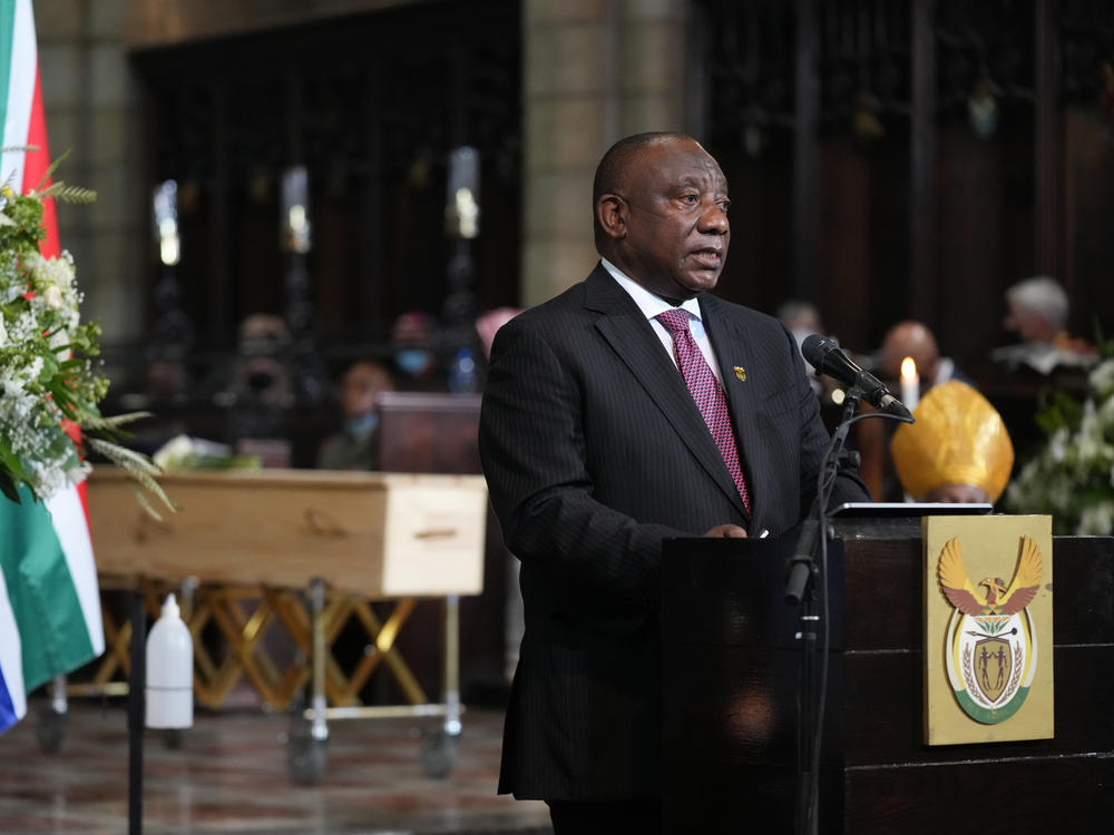 President Cyril Ramaphosa delivers the eulogy at the funeral service of Anglican Archbishop Emeritus Desmond Tutu in St. George's Cathedral.