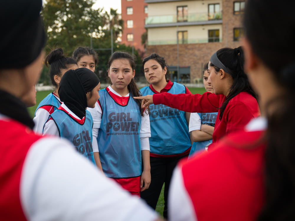 Some of Afghanistan's most talented young soccer players, members of what used to be the girls national team, gather for practice in Lisbon, Portugal, in November.