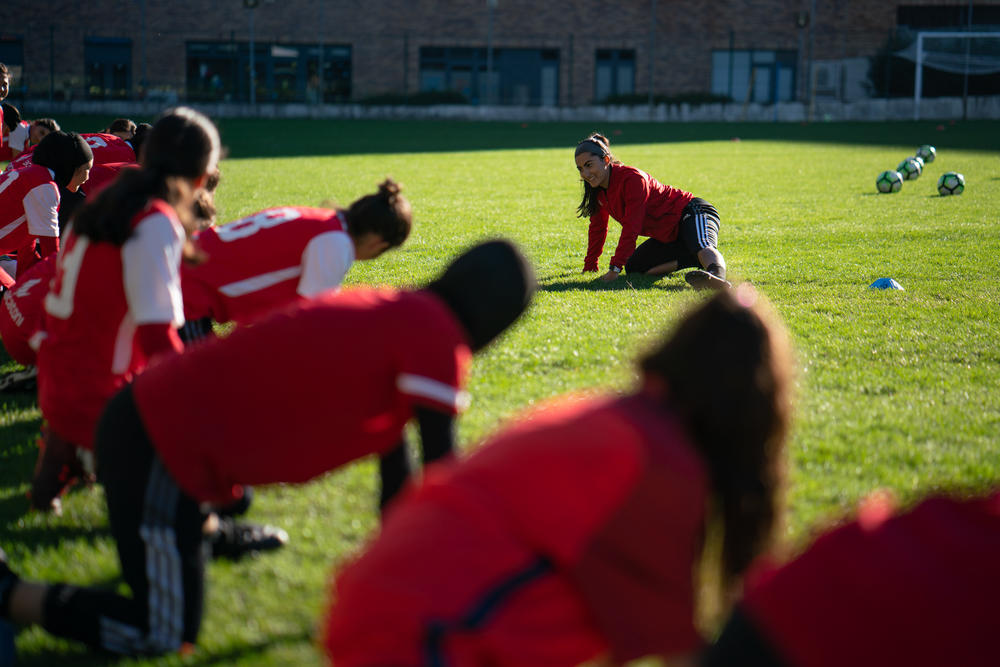 The Afghan girls soccer team practices in Lisbon.