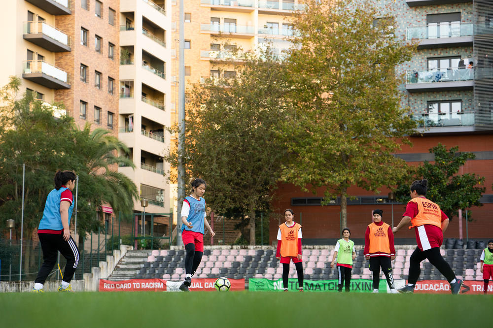 The team practices in Lisbon. Portugal's professional soccer players union is helping the team with resources.